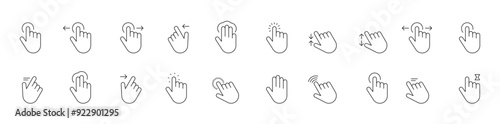Web gesture hand icons. Simple icons with hand using smartphone, sign fingers touch, click, zoom, rotate, tap display. Touchscreen interface. Vector set 