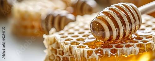 Macro shot of raw honey, golden color under light, emphasizing antioxidant enzymes, honey antioxidants, natural sweetener research photo