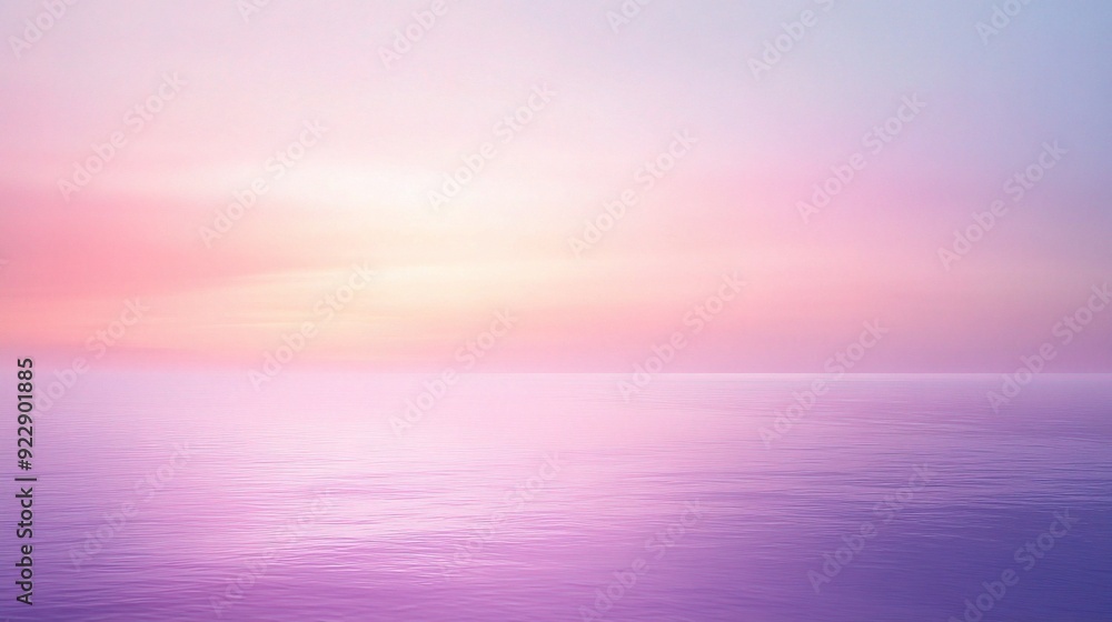 Obraz premium Dreamy Sunset Horizon: A serene, pastel-hued landscape of a tranquil ocean meeting the sky at dusk, evoking feelings of peace, tranquility, and endless possibilities. 