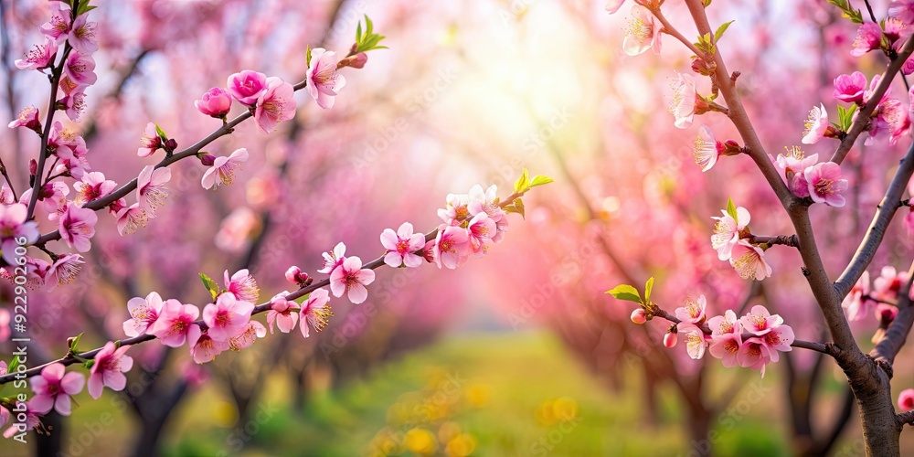 Obraz premium Spring garden with beautiful pink apricot flowers blooming , nature, flowers, blooming, spring, garden, pink, apricot, petals