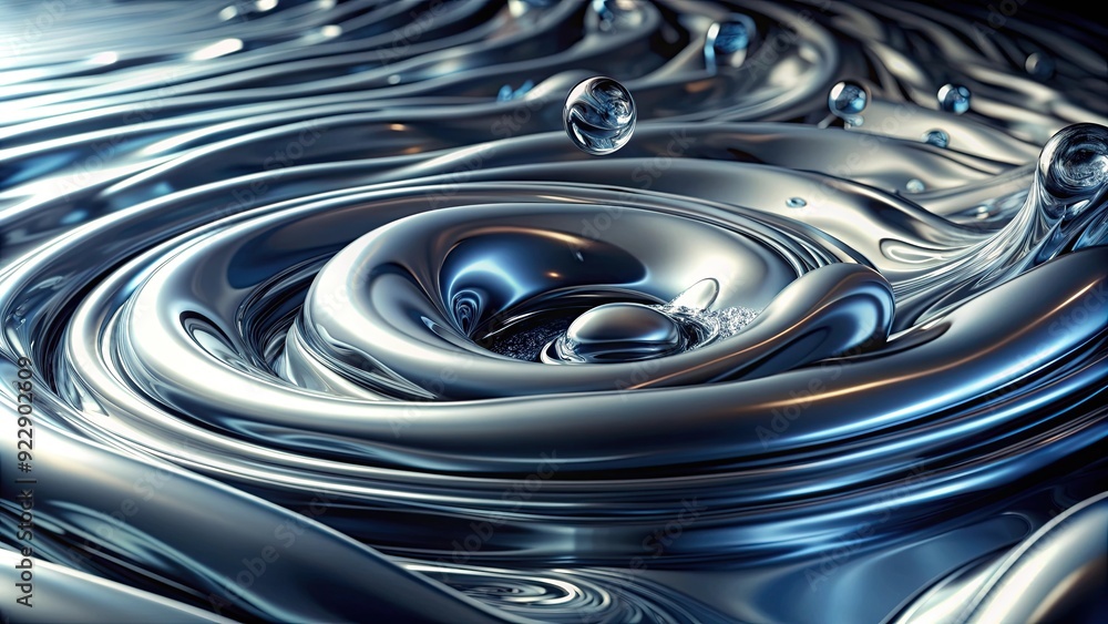 Liquid metal with swirling waves , metallic, fluid, molten, shiny, abstract, smooth, flowing, reflective, silver, chrome Liquid metal with swirling waves , metallic, fluid, molten, shiny, abstract, smooth, flowing, reflective, silver, chrome