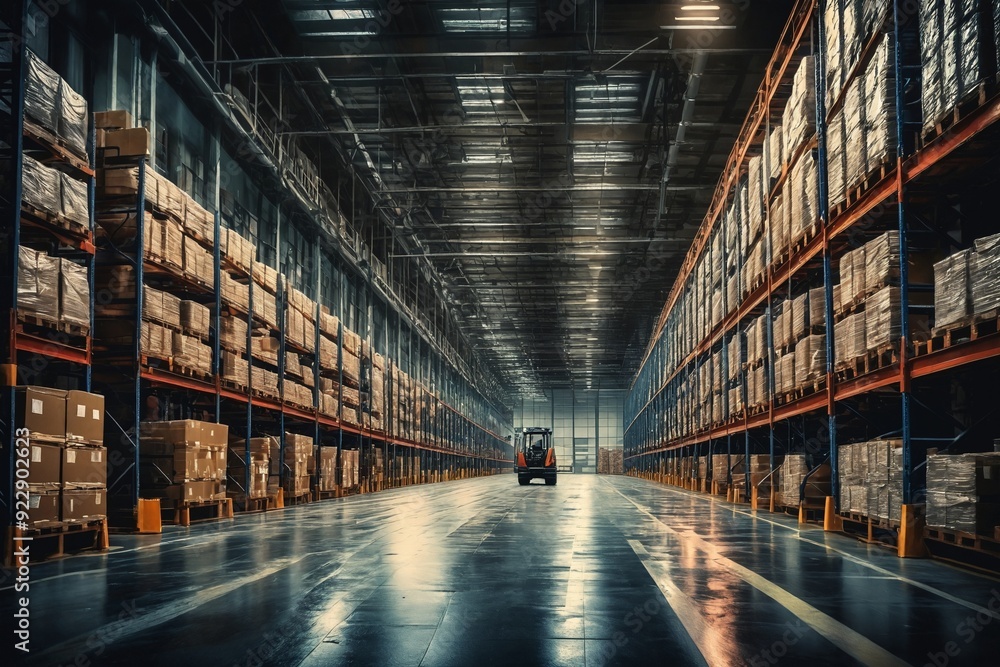 Fototapeta premium Warehouse Interior with Forklift Truck