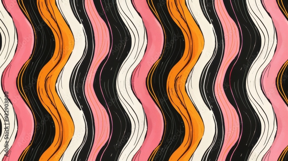 A vibrant design featuring colorful waves of pink, orange, and black flowing elegantly across the background A vibrant design featuring colorful waves of pink, orange, and black flowing elegantly across the background