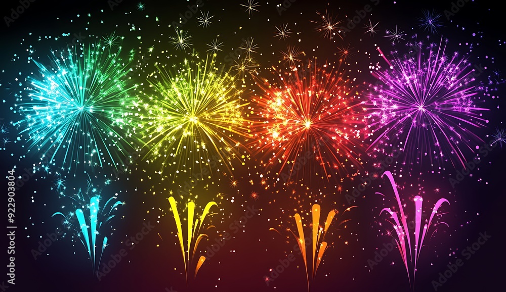 Fototapeta premium New Years background with colorful fireworks on a dark background
