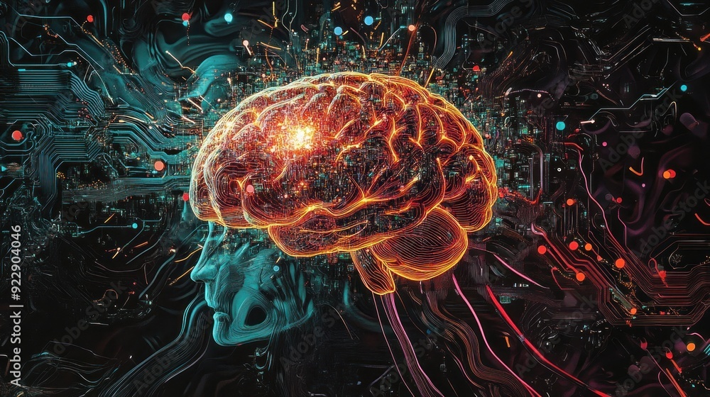 Fototapeta premium Digital Brain: The Interplay of Technology and Thought