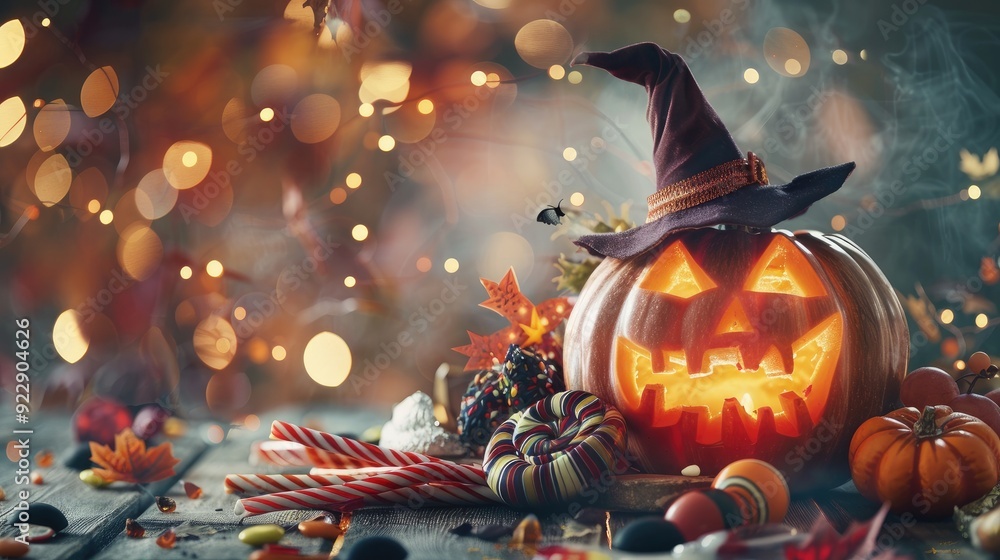 Naklejka premium Halloween Jack-o'-Lantern with Candy