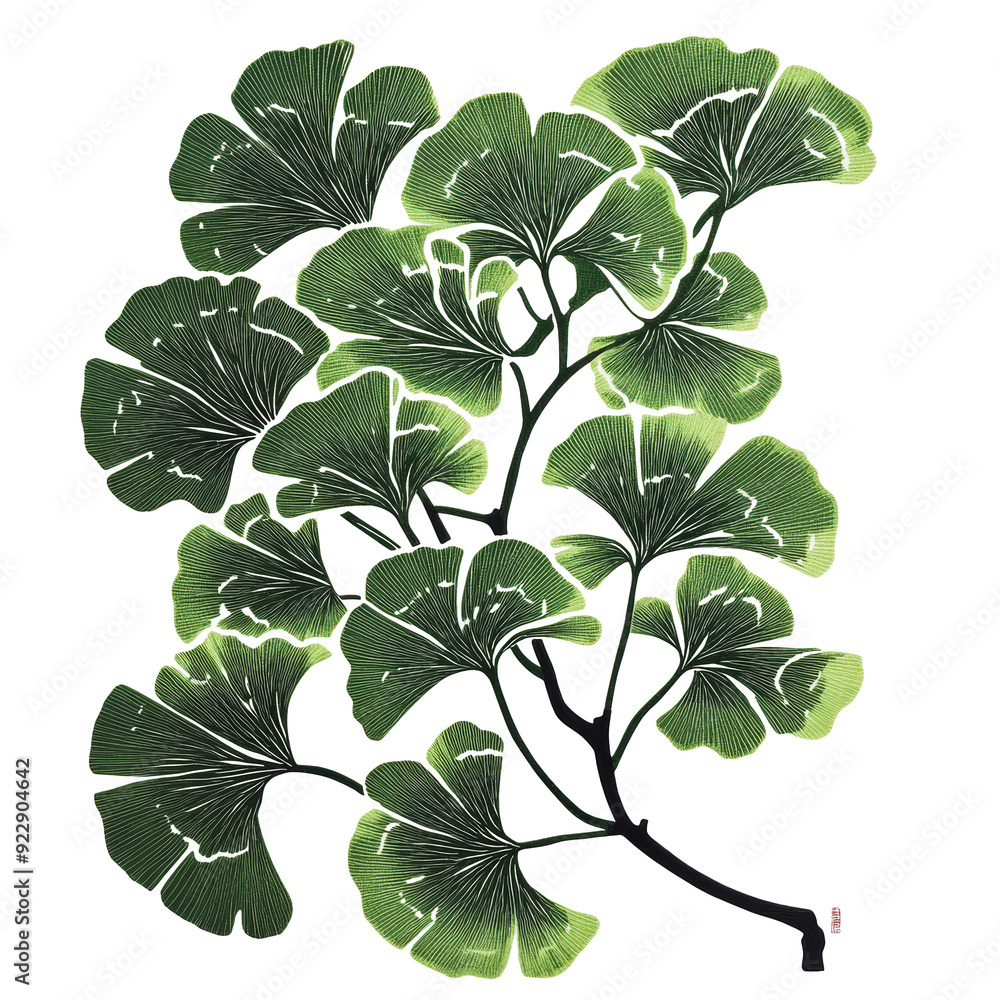 PNG Detailed green ginkgo leaves on a white background PNG Detailed green ginkgo leaves on a white background