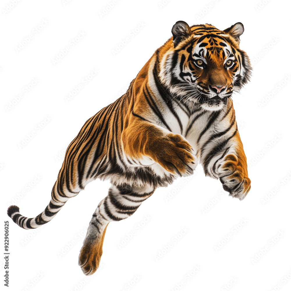 Obraz premium PNG Tiger leaping through the air in a natural pose