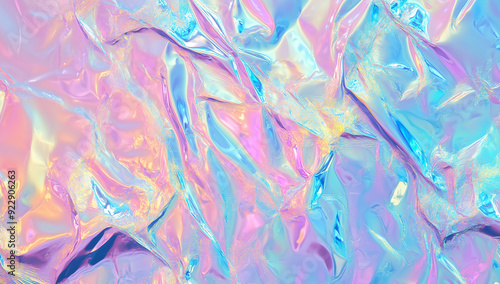 iridescent holographic background, pastel rainbow colors, shiny foil texture, iridescence/opalescence, rainbowcore aesthetic 