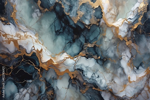 Abstract Marble Art with Gold Accents