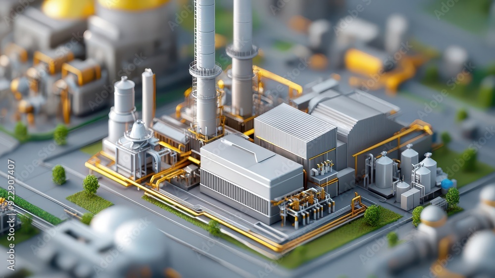 Detailed image of an industrial scale biomass power plant, showing ...