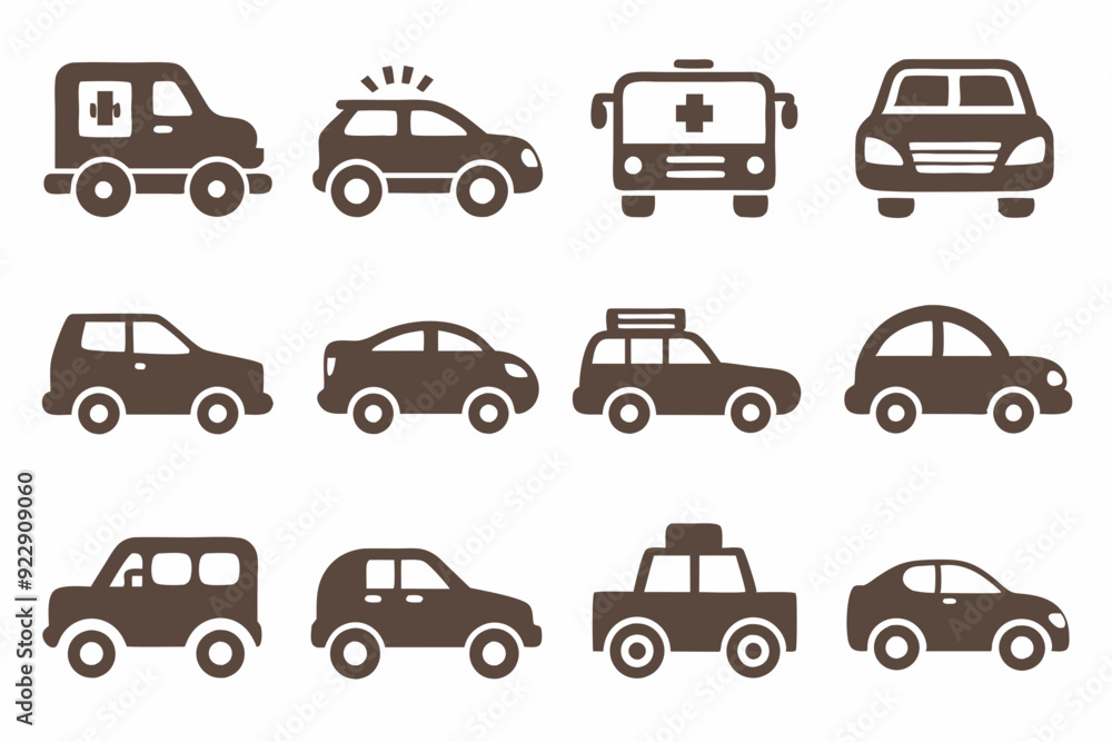 Set of colour car icons. Vehicle icon silhouette vector art illustration. Set of colour car icons. Vehicle icon silhouette vector art illustration.