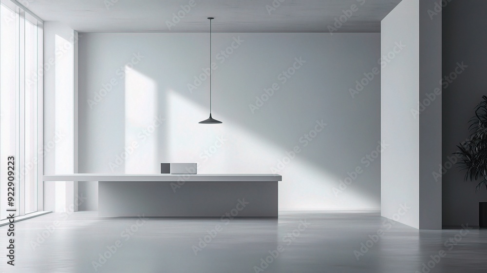 Minimalist Reception: A sun-drenched, modern reception area awaits, featuring sleek lines, a pristine white palette, and a serene ambiance. Minimalist Reception: A sun-drenched, modern reception area awaits, featuring sleek lines, a pristine white palette, and a serene ambiance.