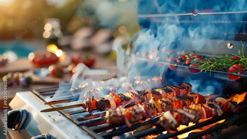 Outdoor barbecue setup with grill, warm and inviting, copy space Outdoor barbecue setup with grill, warm and inviting, copy space