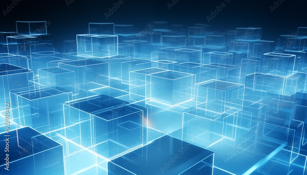 abstract blue background, cube, square abstract blue background, cube, square