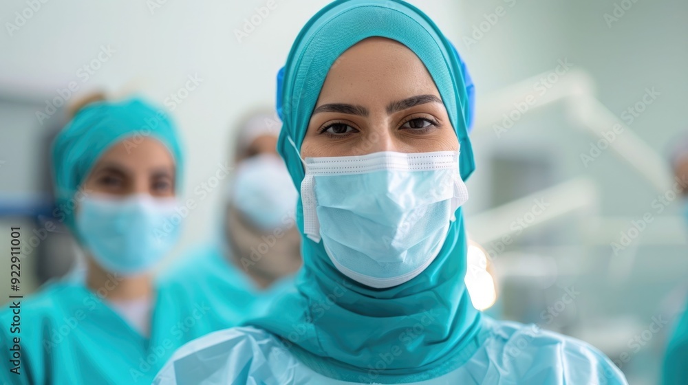 A Muslim led dental outreach clinic is shown with healthcare professionals in hijabs and masks providing compassionate and inclusive dental services to members of the local community A Muslim led dental outreach clinic is shown with healthcare professionals in hijabs and masks providing compassionate and inclusive dental services to members of the local community