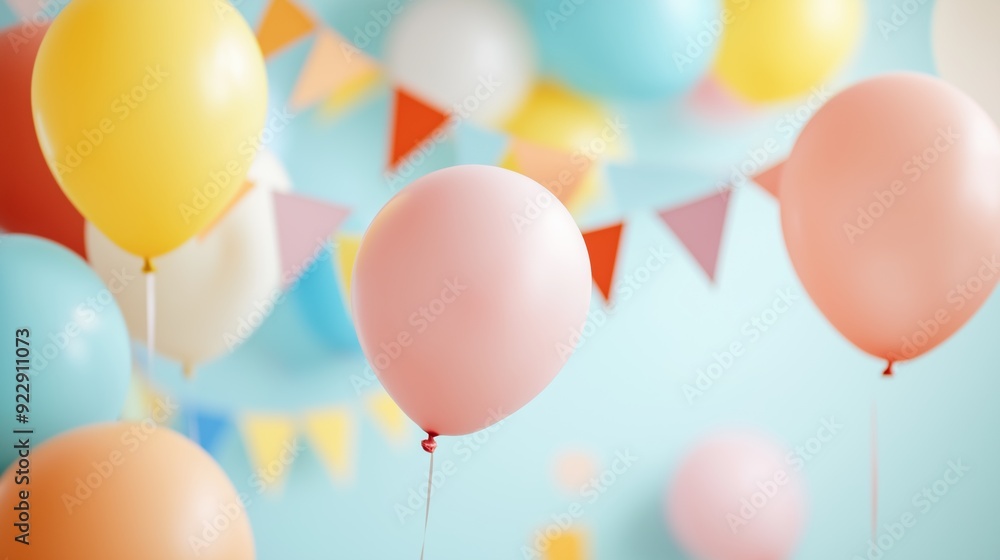 Vibrant balloons and decorative banners fill the space, creating a festive atmosphere perfect for a celebration. Vibrant balloons and decorative banners fill the space, creating a festive atmosphere perfect for a celebration.