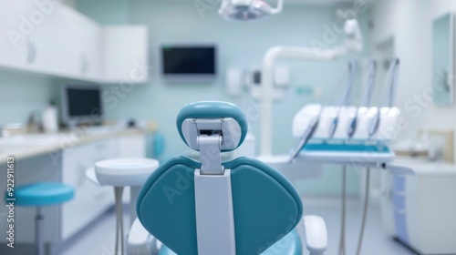 A dental extraction procedure taking place in a clean modern medical clinic setting featuring high tech equipment and tools