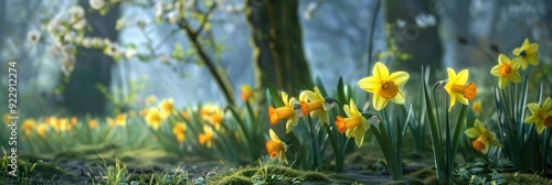 Vibrant daffodils flourishing in a meadow
