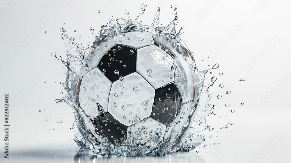 Naklejka premium football in splash water on a white bakcground
