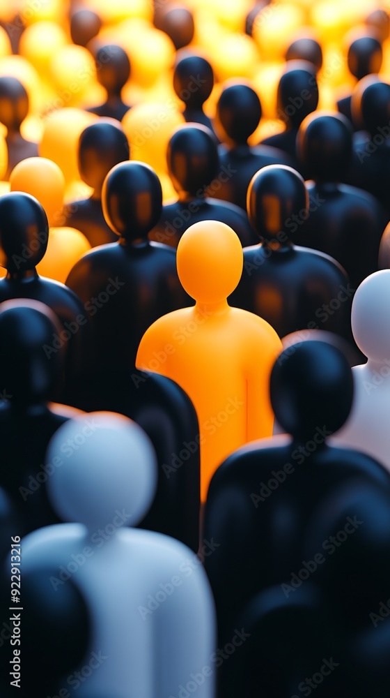 Fototapeta premium Liadership, difference and standing out of crowd concept. 3D rendered illustration. 3d crowd. Illustrations