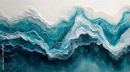 Wallpaper Mural Imagine a breathtaking painting showcasing wavy resin sheets in turquoise and white, marbleized with macro zoom. The large-scale canvas portrays an abstract ocean shoreline, meticulously detailed on Torontodigital.ca