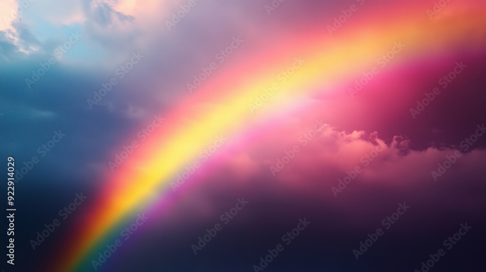 Rainbow After the Storm: A vibrant rainbow arcs through a dramatic sky, its colors radiating against a backdrop of moody, dark clouds. Rainbow After the Storm: A vibrant rainbow arcs through a dramatic sky, its colors radiating against a backdrop of moody, dark clouds.
