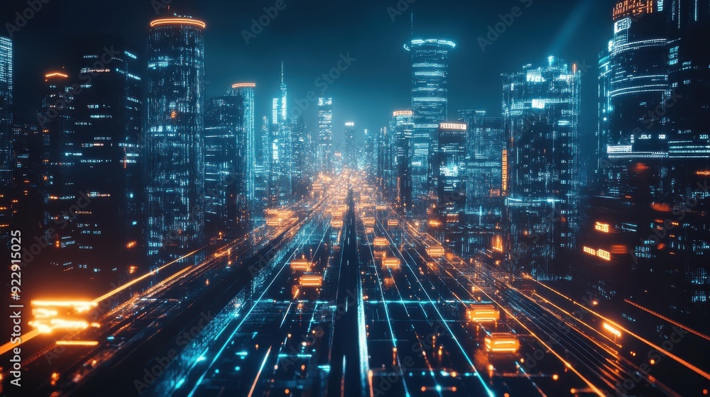 Cyberpunk Cityscape with Neon Lights. Cyberpunk Cityscape with Neon Lights.