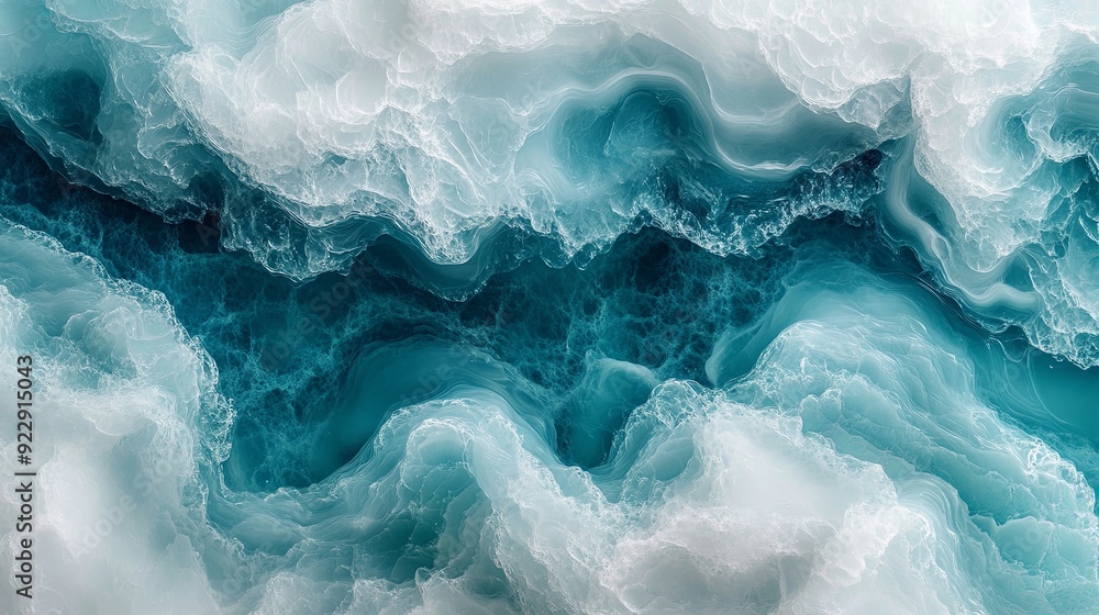 Obraz premium Conceptualize a creative masterpiece of wavy resin sheets in turquoise and white, with a marbleized look in macro zoom. This large-scale canvas captures the essence of an abstract ocean shoreline,