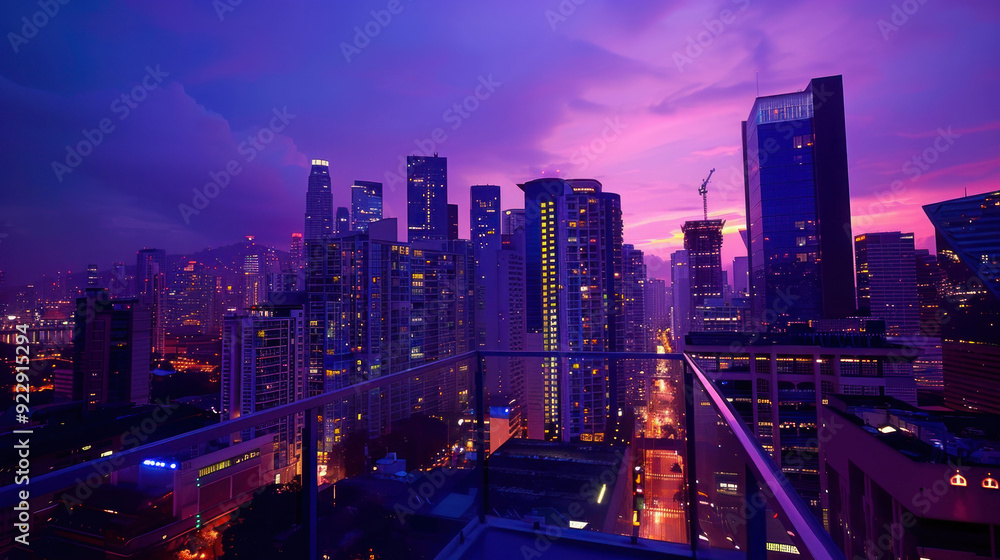 Obraz premium Twilight Over the Urban Jungle: A Rooftop Lounge Cityscape