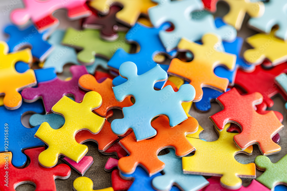 Colorful puzzle pieces background, close-up view of jigsaw game elements, Generative AI Colorful puzzle pieces background, close-up view of jigsaw game elements, Generative AI