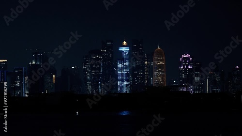 Doha Qatar big city skyline by night 