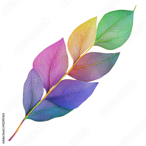 A vibrant and colorful leaf showcasing a gradient of hues, perfect for nature-themed designs and artistic projects. photo