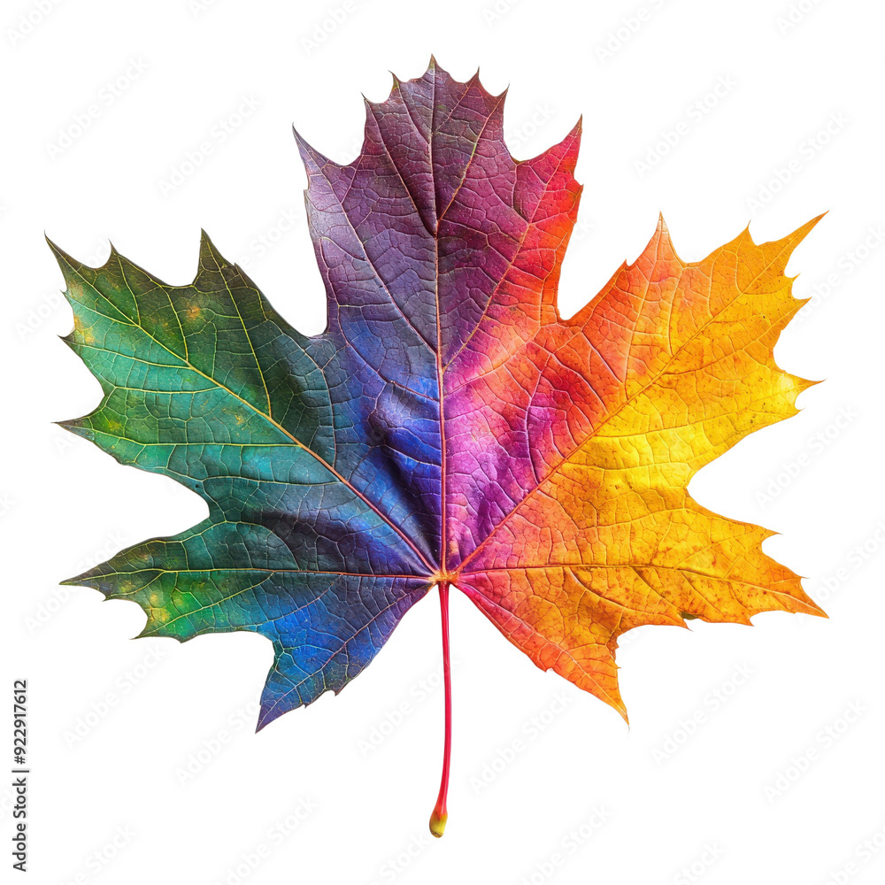 Obraz premium A vibrant and colorful leaf showcasing a spectrum of hues, perfect for nature and artistic themes in digital or print.