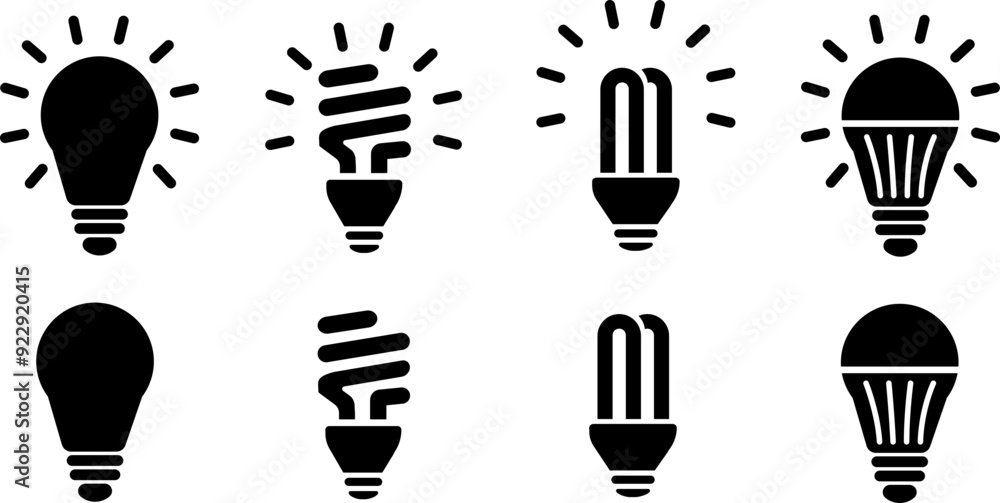 Set Light Bulb vector icon sign, Collection Idea icon. Lamp, Thinking concept. Group Lighting Electric lamp. Electricity bulb. Set Light Bulb vector icon sign, Collection Idea icon. Lamp, Thinking concept. Group Lighting Electric lamp. Electricity bulb.