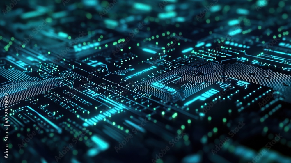 Cybernetic Cityscape: A mesmerizing 3D render of a futuristic circuit board, pulsating with turquoise energy, evoking the intricate beauty and power of technology. Cybernetic Cityscape: A mesmerizing 3D render of a futuristic circuit board, pulsating with turquoise energy, evoking the intricate beauty and power of technology.