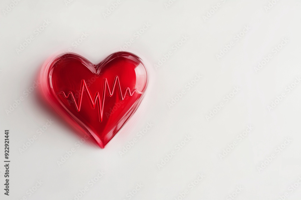 Heart shape with red cardio pulse line healthy concept in white background