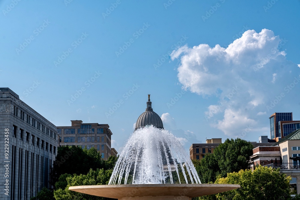 The Fountain at the Monona Terrace in front of Wisconsin State Capitol Building