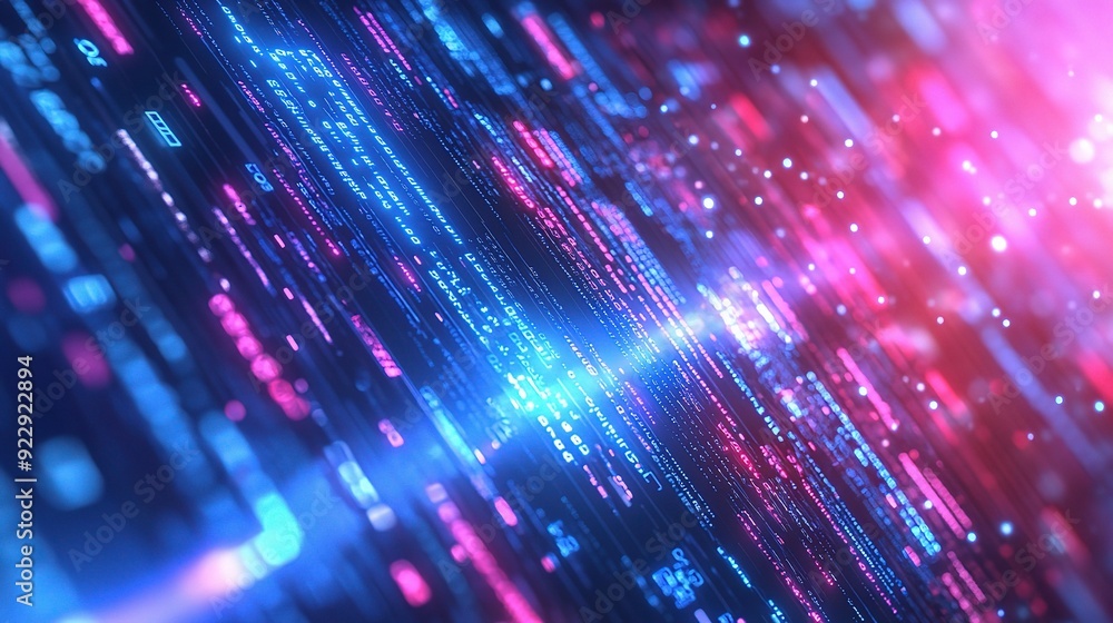 Digital Matrix: Abstract, futuristic, glowing lines, binary code, technology, digital, network, data, information, cyberspace, virtual, abstract art, neon, blue, pink, vibrant, futuristic, innovation Digital Matrix: Abstract, futuristic, glowing lines, binary code, technology, digital, network, data, information, cyberspace, virtual, abstract art, neon, blue, pink, vibrant, futuristic, innovation