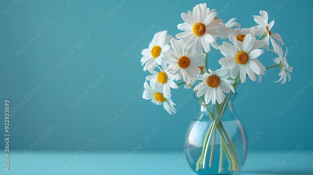 chamomile in vase on blue background chamomile in vase on blue background