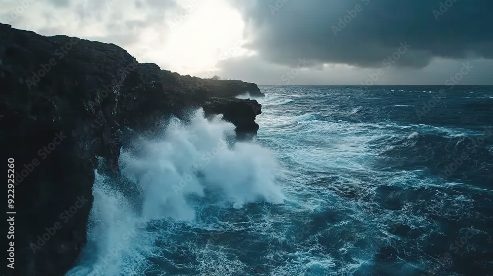 Stormy Seascape: Majestic Waves Crashing against Rugged Coastline Stormy Seascape: Majestic Waves Crashing against Rugged Coastline