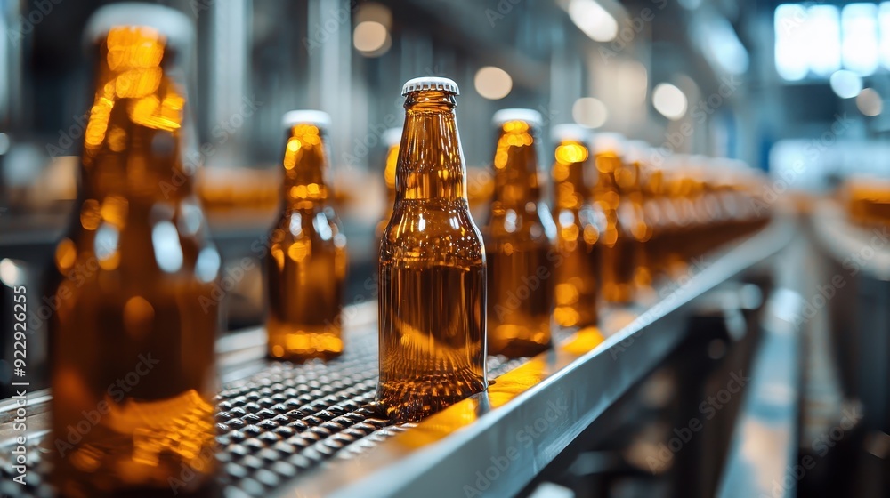 Modern Production Line Bottle on Conveyor Belt Modern Production Line Bottle on Conveyor Belt