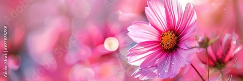 Close-up of a radiant and shimmering pink cosmos flower