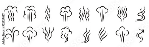 Odour graphic. Vapour aroma clouds symbols abstract lines collection