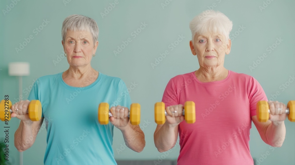 Active Senior Couple Lifting Weights and Working Out Together in the Living Room of their Home Gym Healthy Lifestyle and Wellness Concept for Older Adults Active Senior Couple Lifting Weights and Working Out Together in the Living Room of their Home Gym Healthy Lifestyle and Wellness Concept for Older Adults