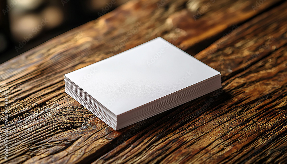 Fototapeta premium Stack of blank paper on wooden table in office generated by AI