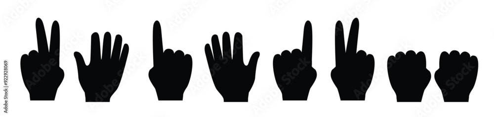 Fingers gestures set Human hand front and back view. Fingers gestures set Human hand front and back view.