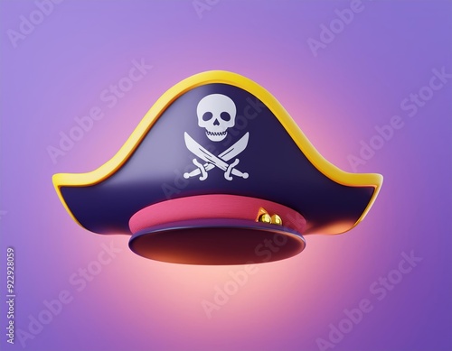 3D pirate hat with a skull and crossbones emblem, 3D render