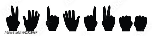 Fingers gestures set Human hand front and back view.