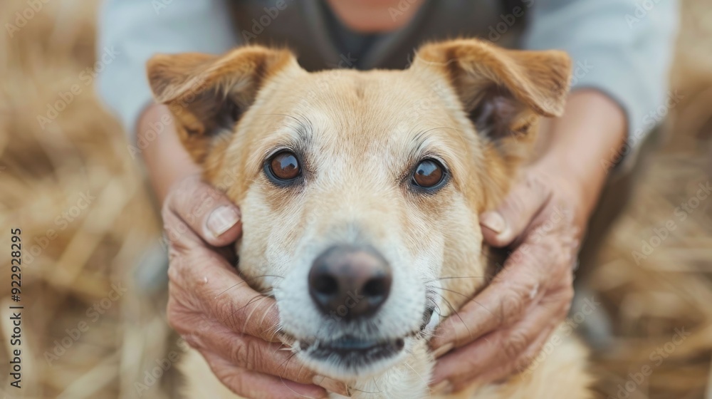 Heartwarming image of an elderly couple tenderly holding and caring for their beloved pet dog in a tranquil natural setting The image conveys a sense of love affection Heartwarming image of an elderly couple tenderly holding and caring for their beloved pet dog in a tranquil natural setting The image conveys a sense of love affection